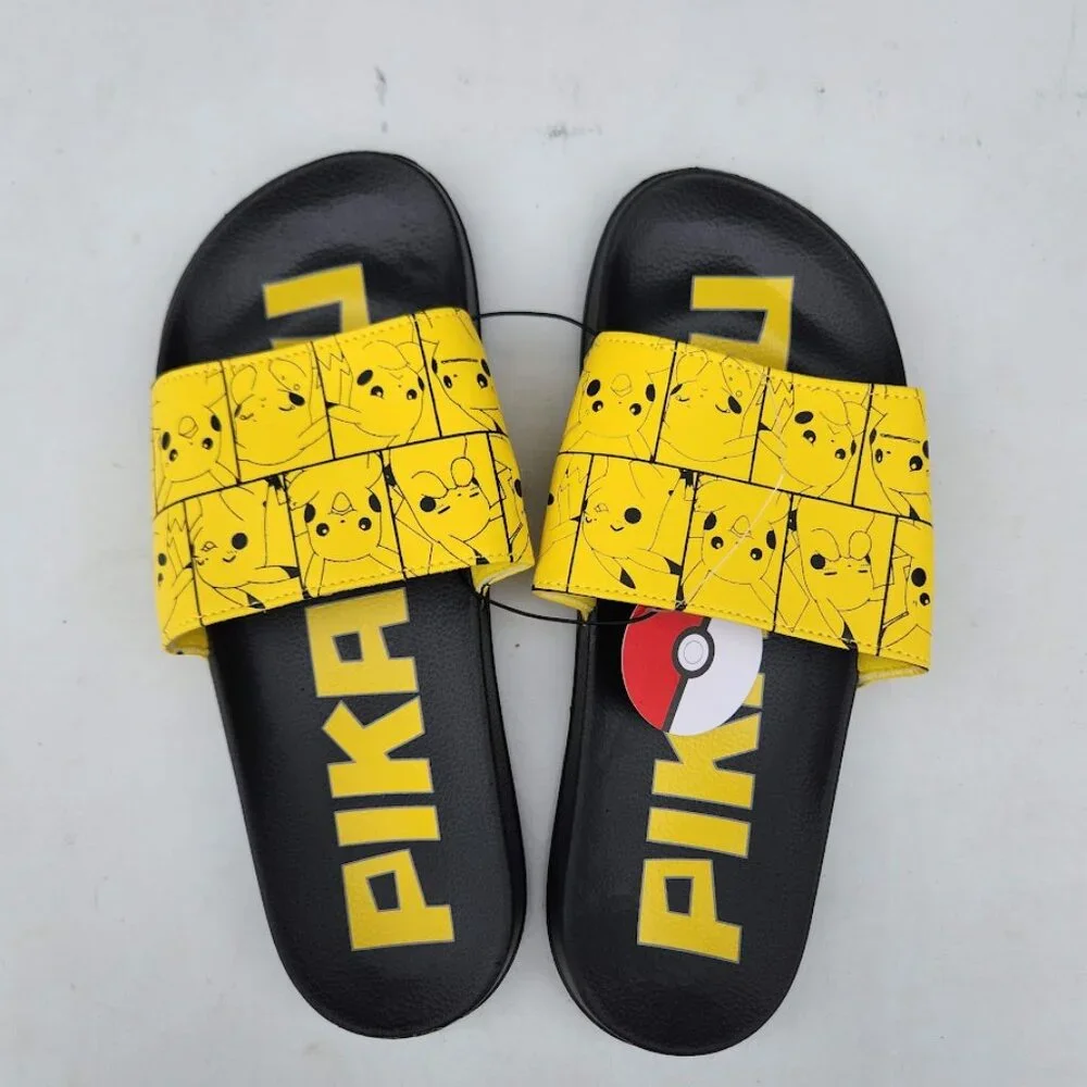 NEW Men's Size 10 Sandals Pikachu Pokemon Yellow Black NEW NWT Slides Pokémon Br